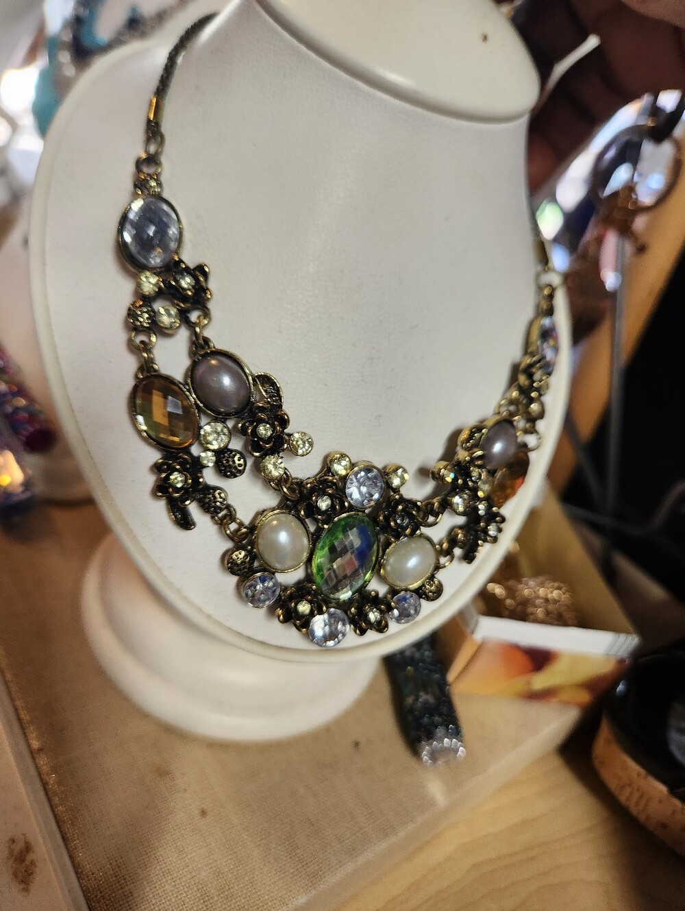Multicolor Statement Bib Necklace - Elegant Crystal and Pearl Accents